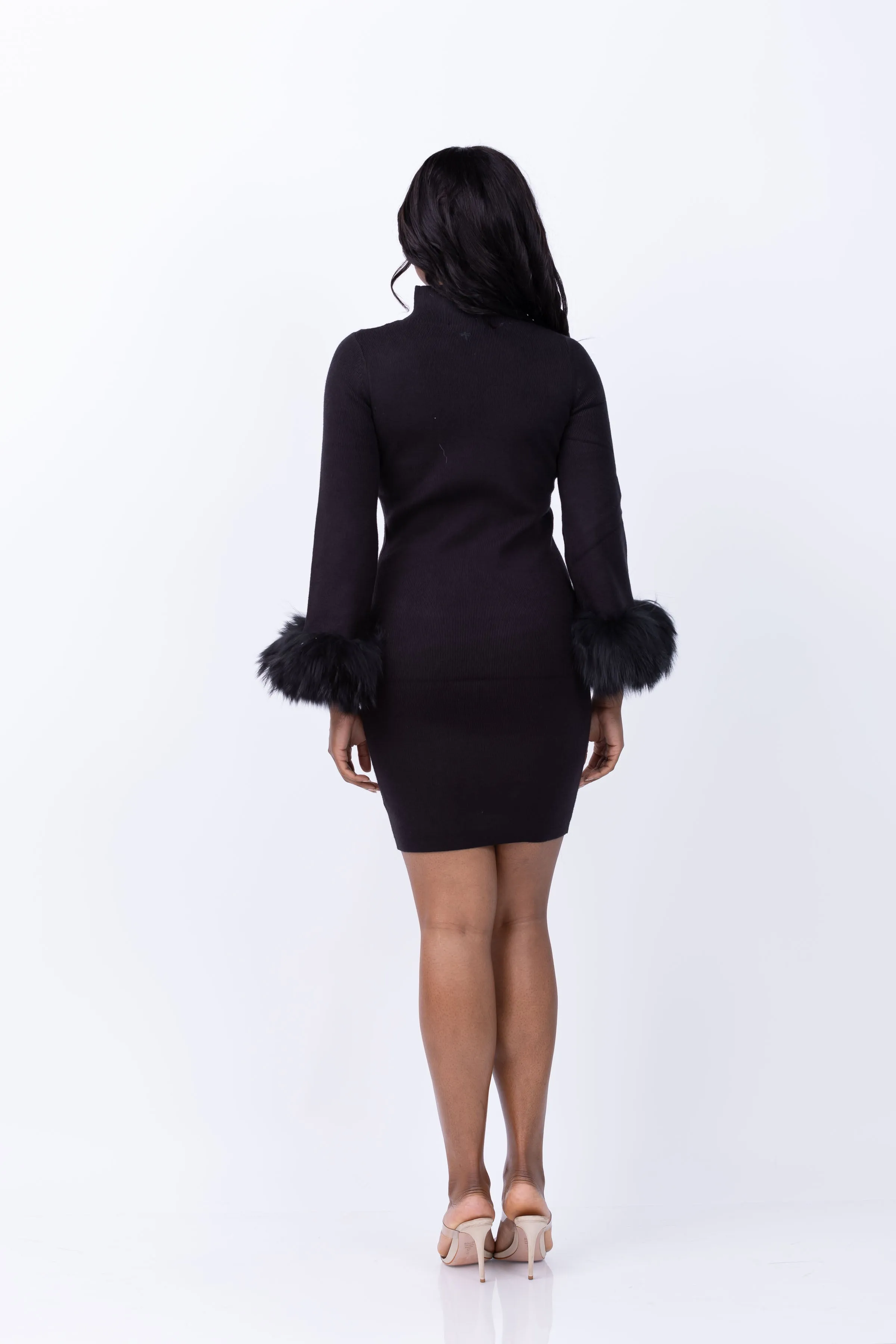 Tyler Boe Sloane Fur Trimmed Knit Dress in Black