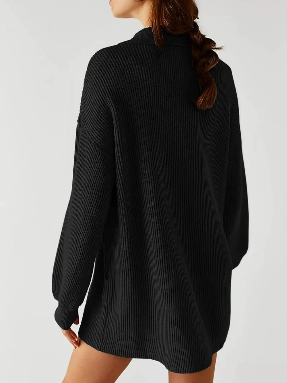 V Neck Oversized Sweater Dress with Lantern Sleeves