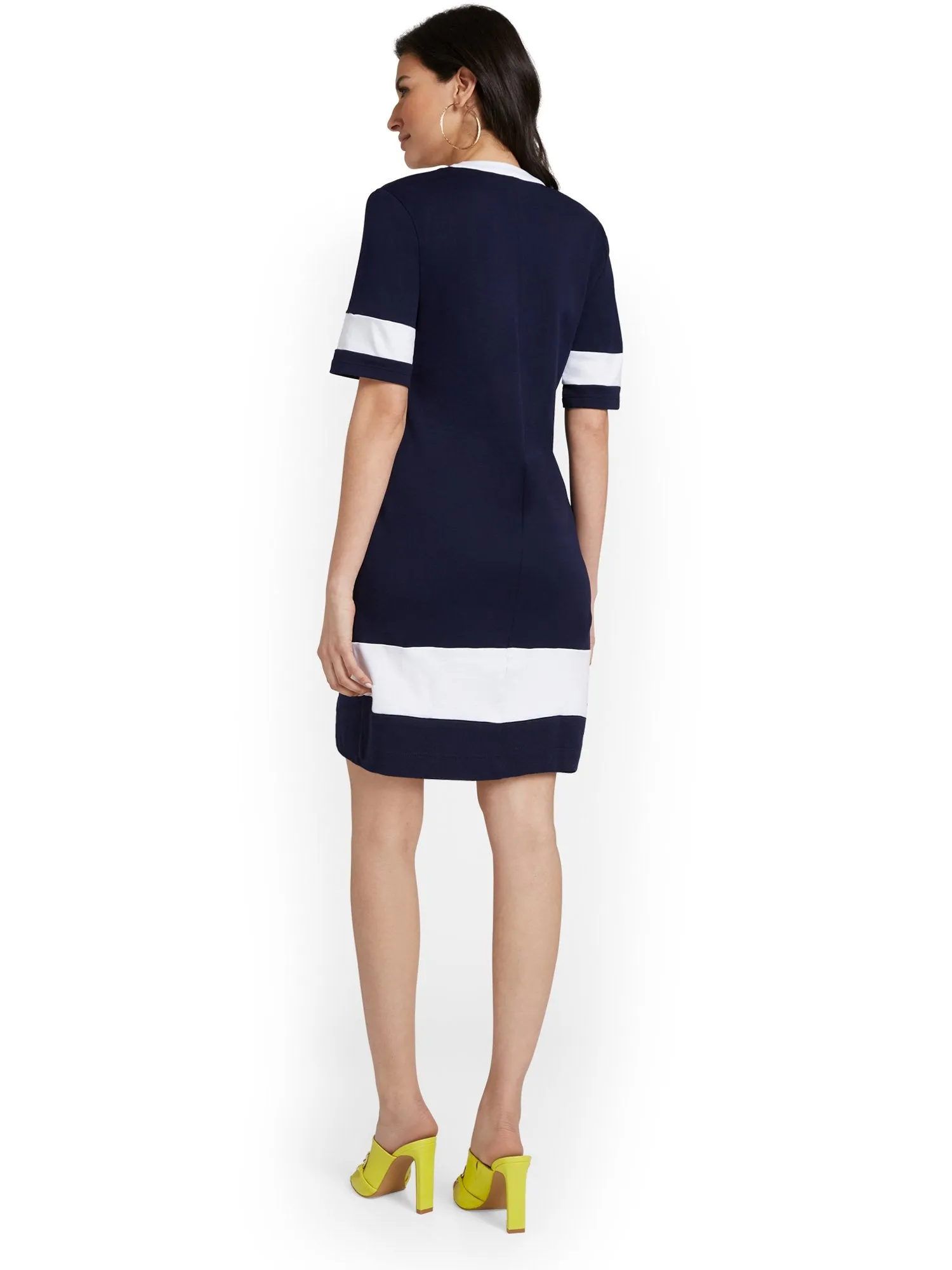 V-Neck Stripe-Accent Shift Dress - City Knits