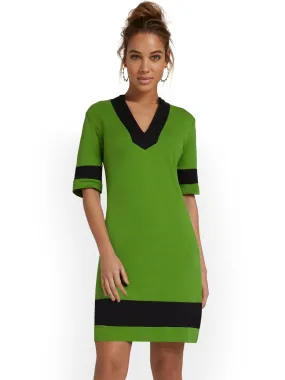 V-Neck Stripe-Accent Shift Dress - City Knits