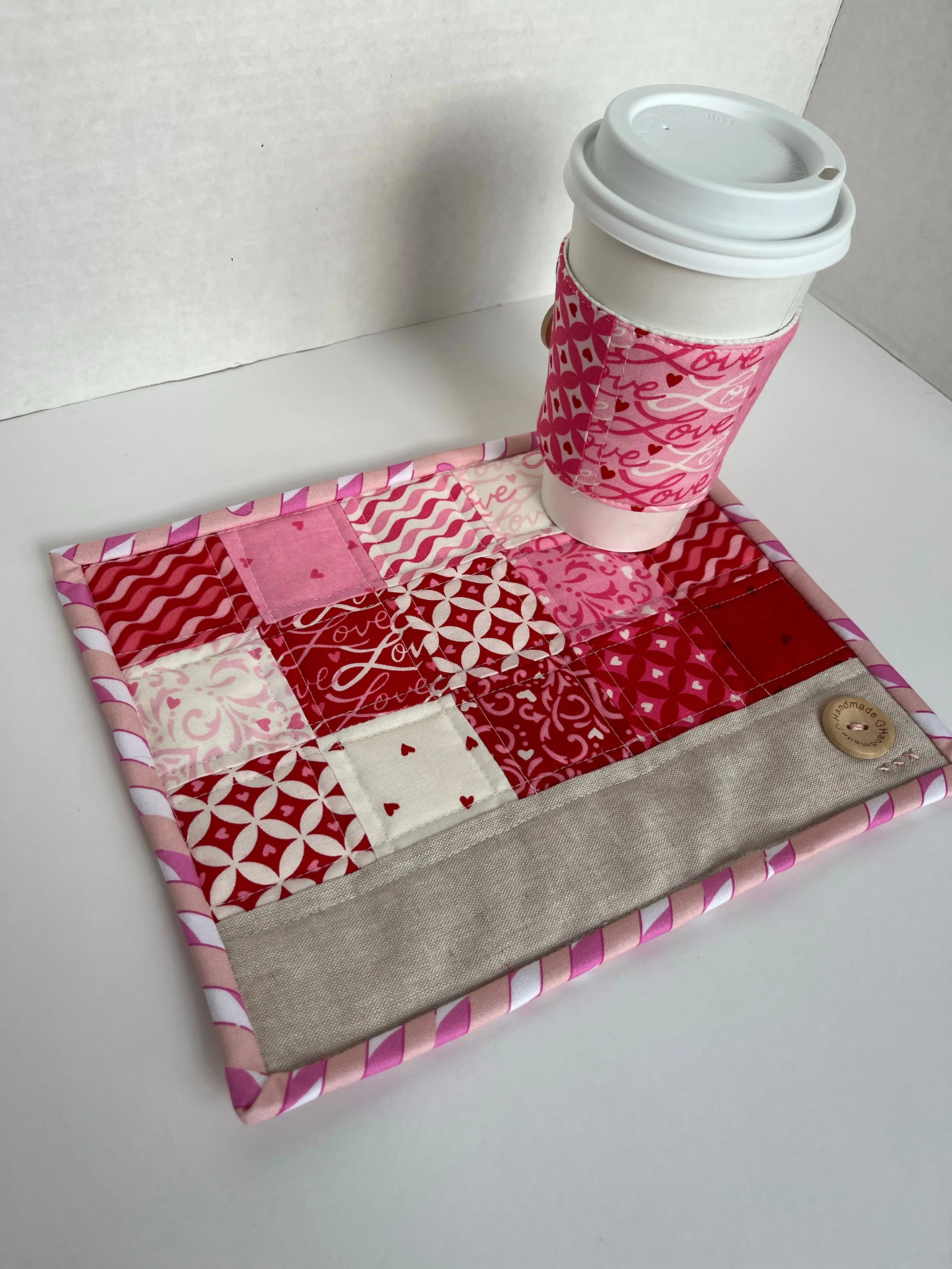 Valentine’s Day Coffee or Tea Gift Set, Snack Mat and Hot Drink Sleeve