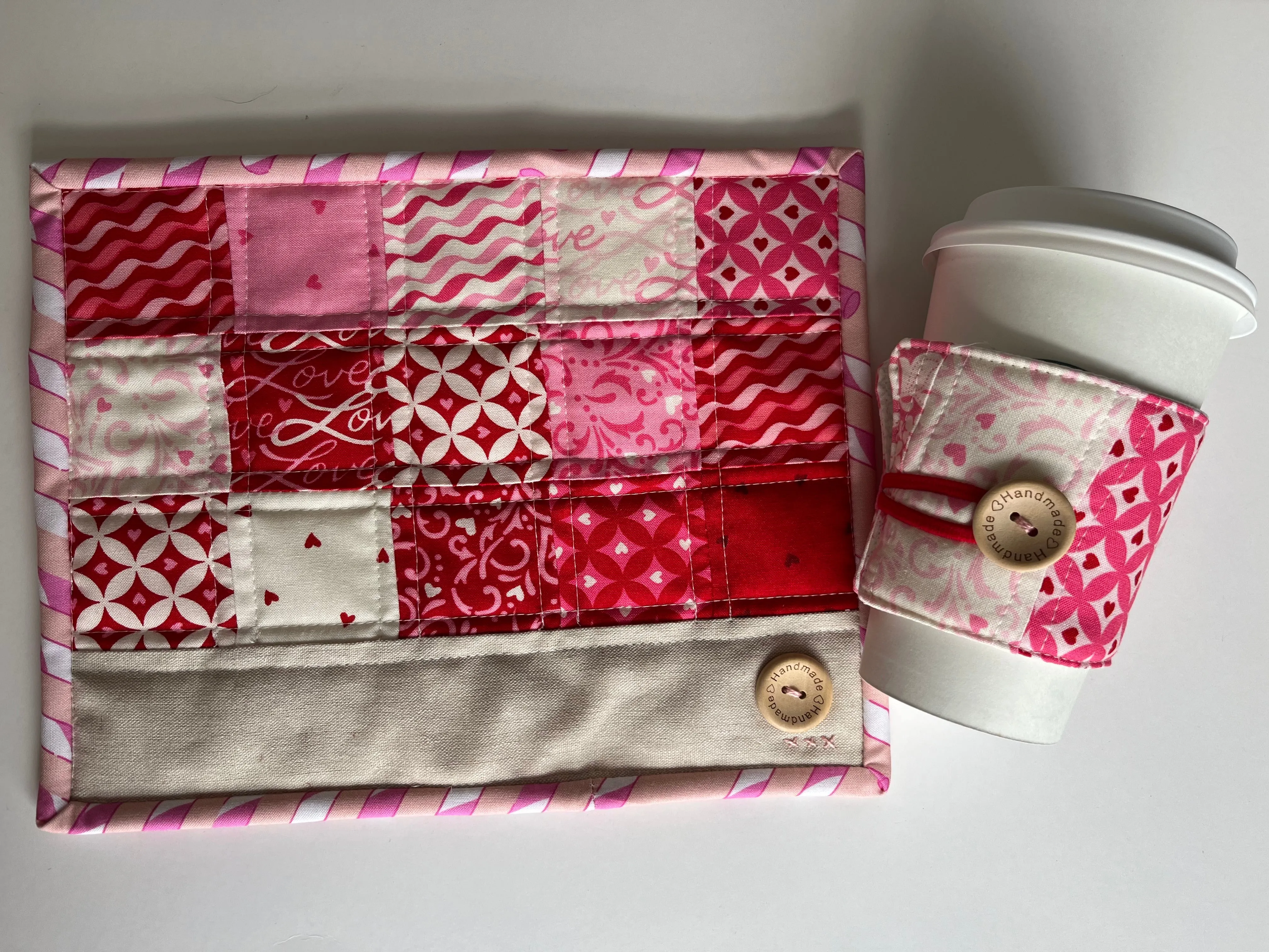 Valentine’s Day Coffee or Tea Gift Set, Snack Mat and Hot Drink Sleeve