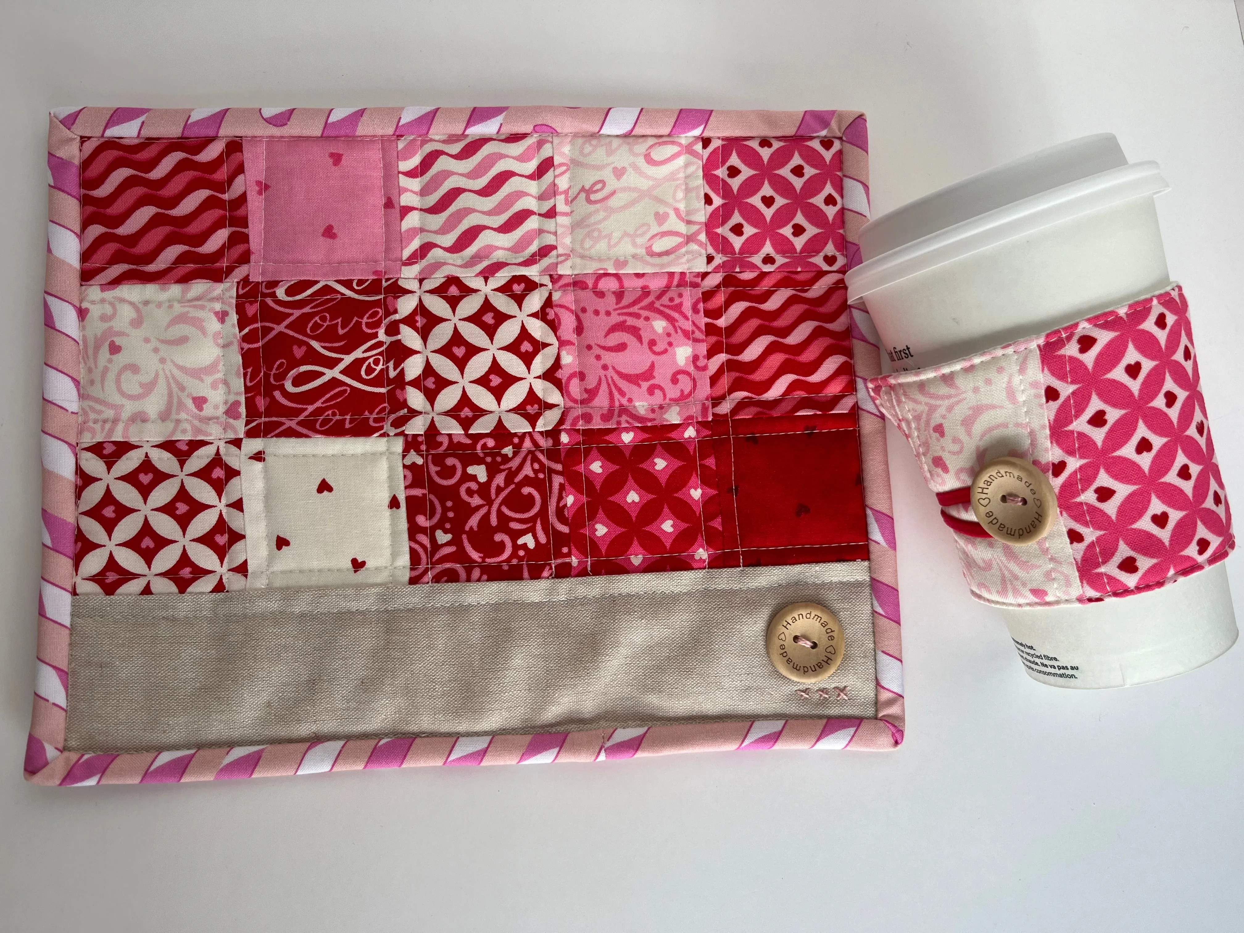 Valentine’s Day Coffee or Tea Gift Set, Snack Mat and Hot Drink Sleeve