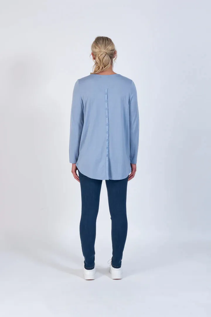 Vassali Merino Long Sleeve Top with Back Button Placket