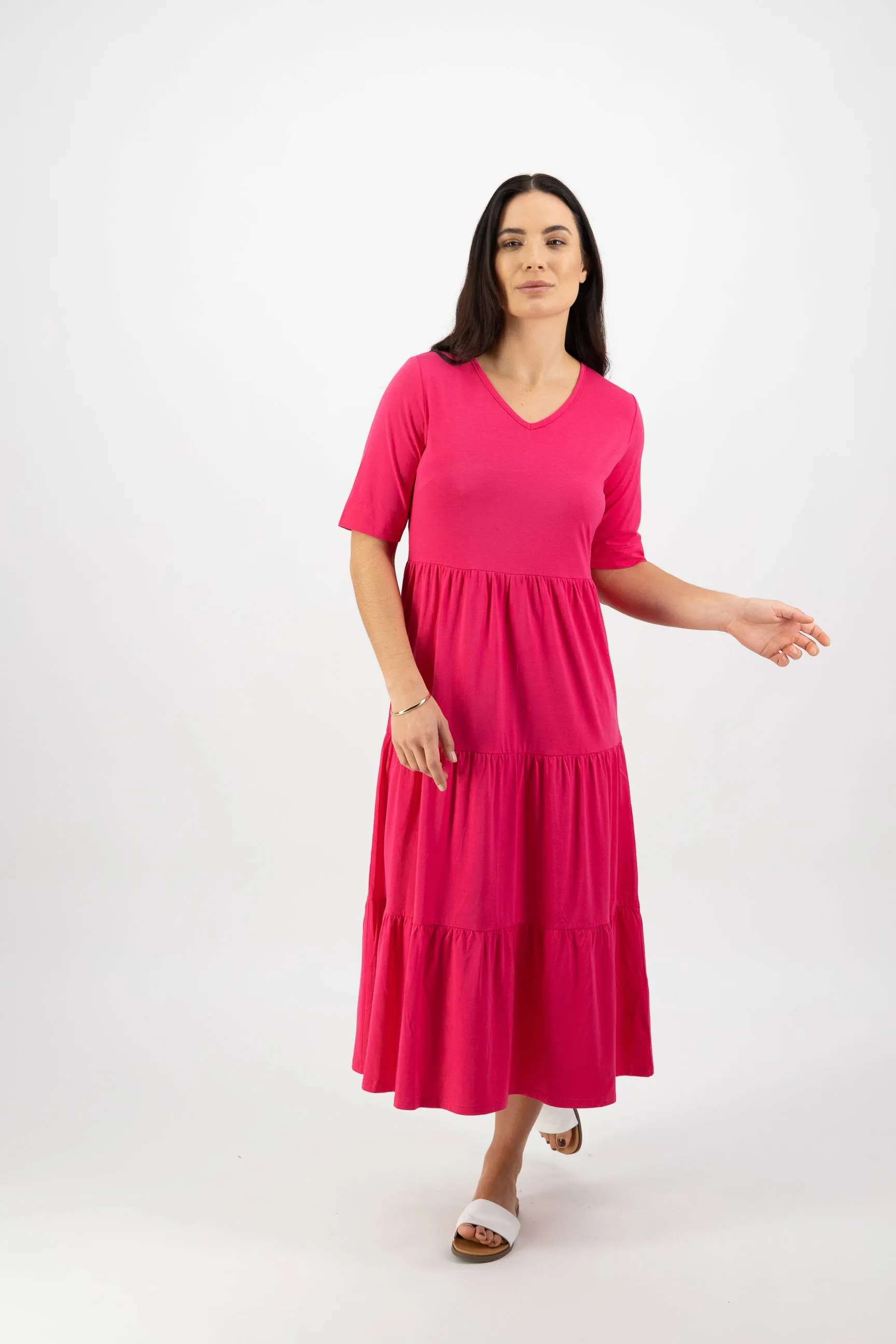 Vassalli V Neck Short Sleeve Tiered Dress