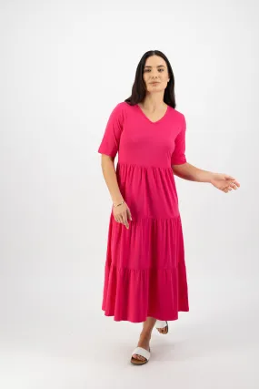Vassalli V Neck Short Sleeve Tiered Dress