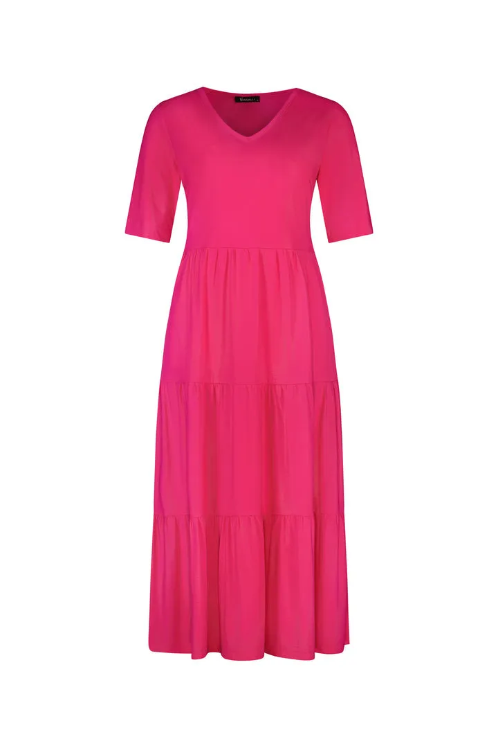 Vassalli V Neck Short Sleeve Tiered Dress