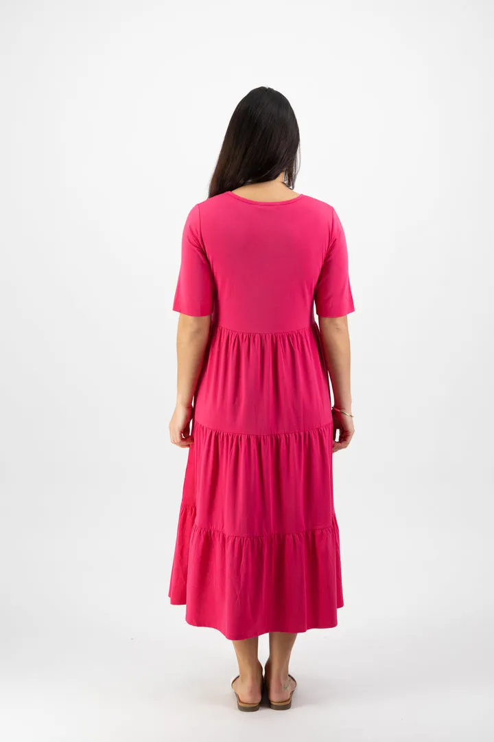 Vassalli V Neck Short Sleeve Tiered Dress