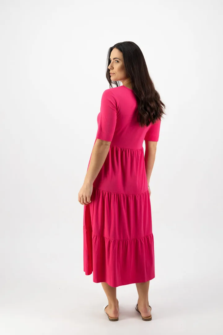 Vassalli V Neck Short Sleeve Tiered Dress