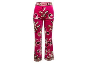 Vintage Fuchsia & Multicolor Emilio Pucci Abstract Print Velvet Pants Size US XS