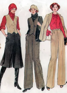 Vogue 9661 Womens Wide Lapel Jacket Vest Culottes Skirt & Pants 1970s Vintage Sewing Pattern Size 10 UNCUT Factory Folded