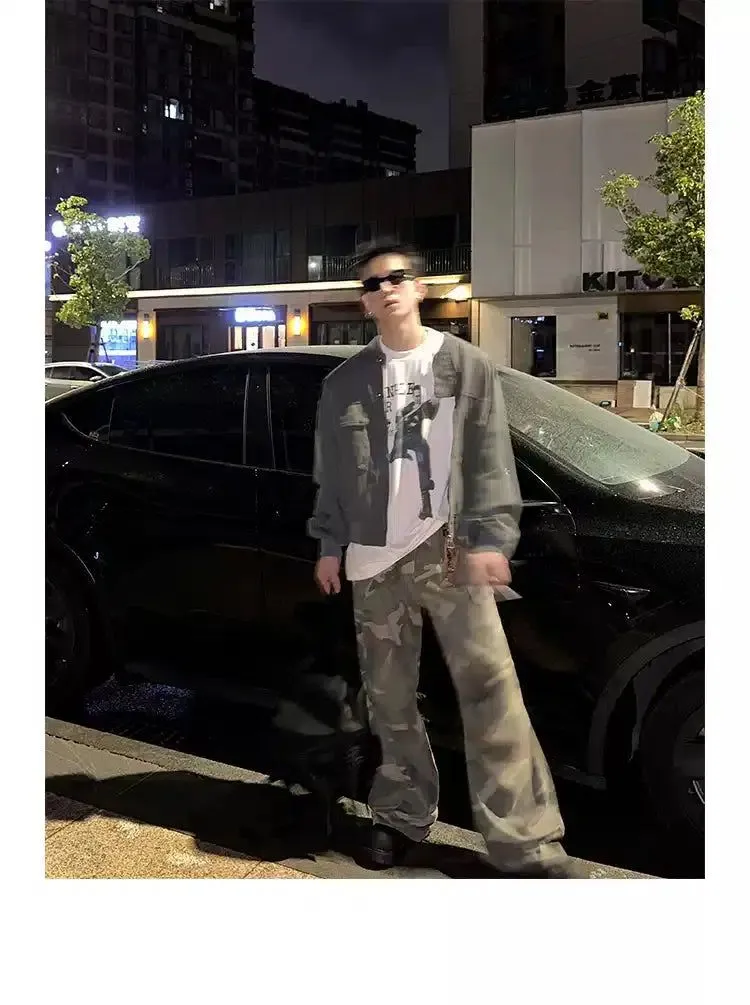 Washed Camouflage Wide Fit Cargo Pants
