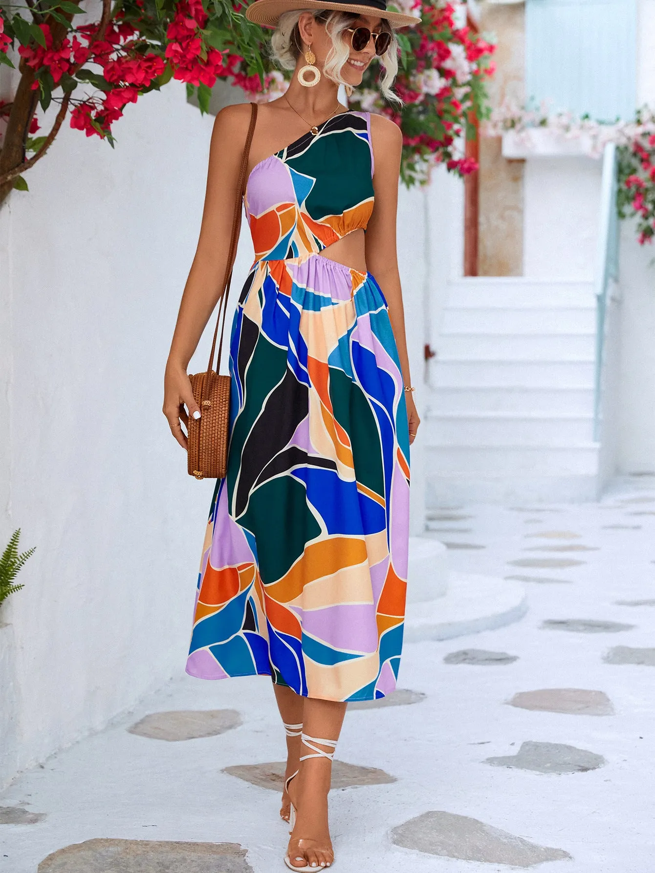 Wedding Guests / Printed Cutout One-Shoulder Sleeveless Dress