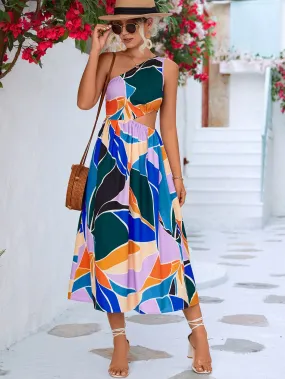 Wedding Guests / Printed Cutout One-Shoulder Sleeveless Dress