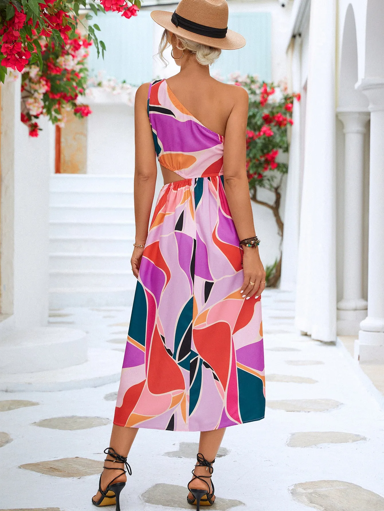 Wedding Guests / Printed Cutout One-Shoulder Sleeveless Dress