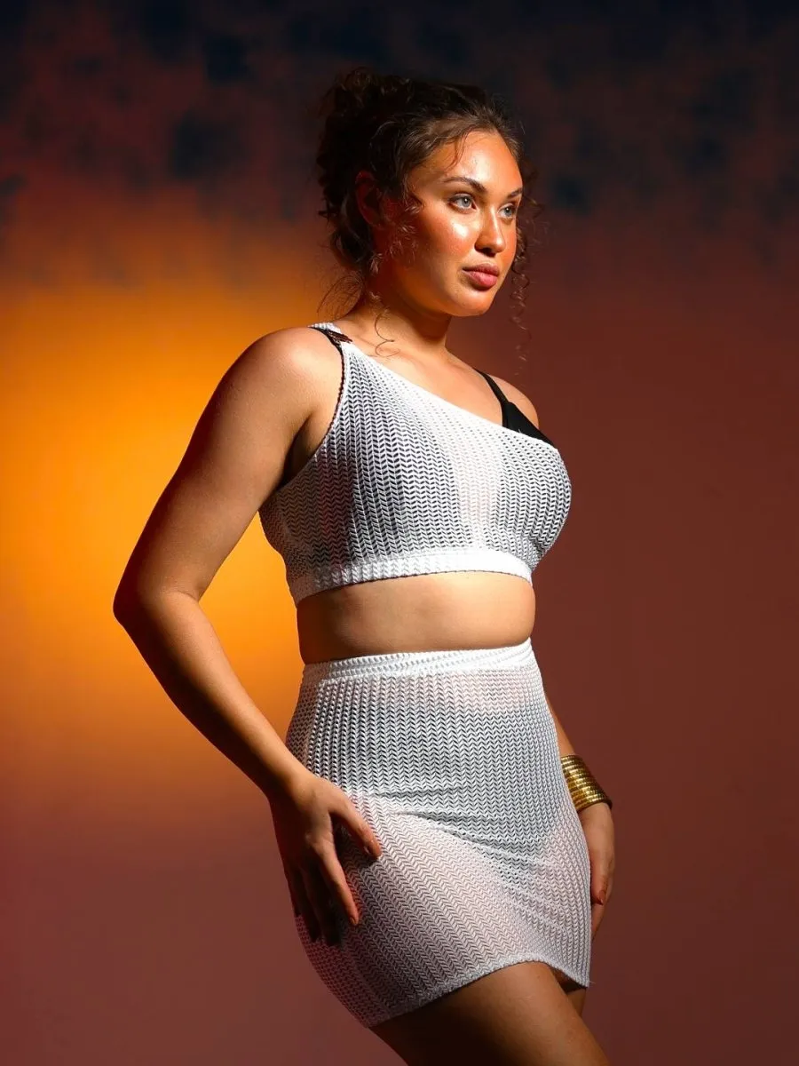 White Lace One Shoulder Beachwear Skirt Set