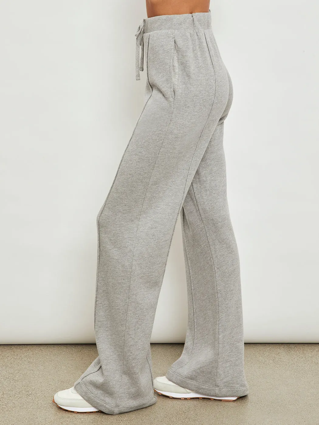 Wide Leg Pintuck Sweatpant in French Terry - Heather Grey