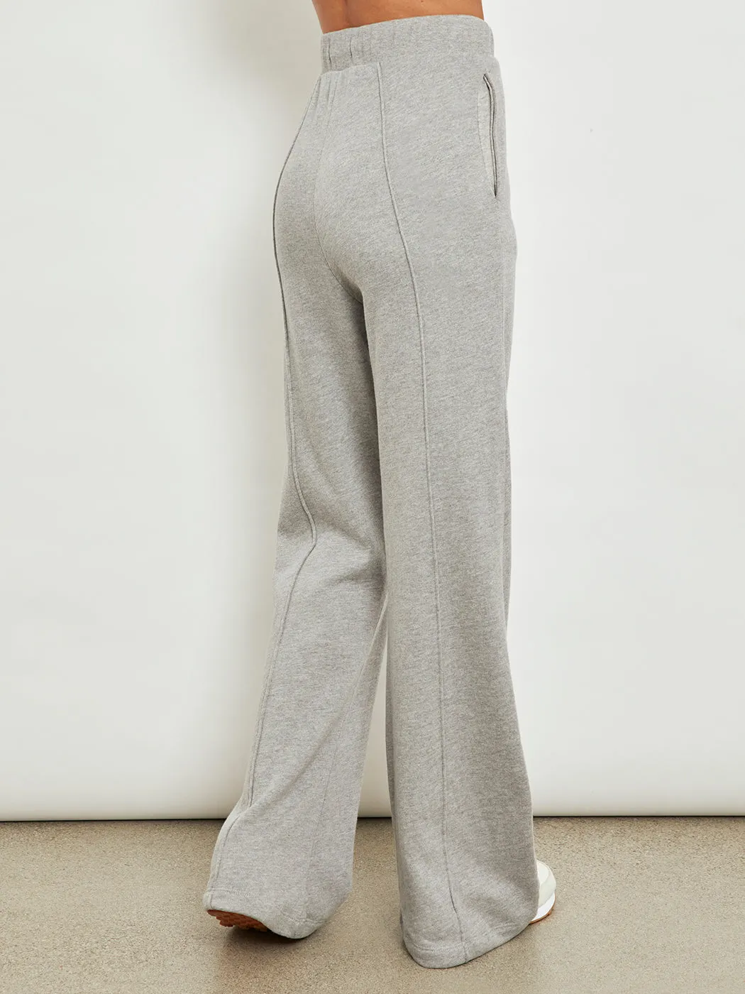 Wide Leg Pintuck Sweatpant in French Terry - Heather Grey