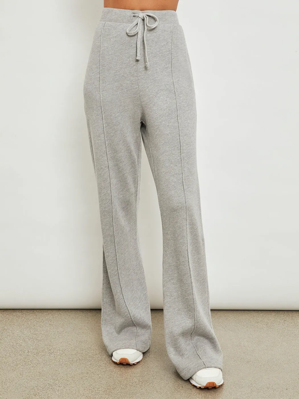 Wide Leg Pintuck Sweatpant in French Terry - Heather Grey