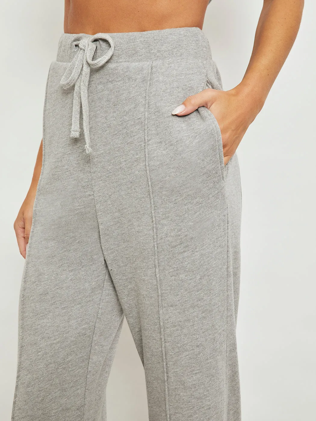 Wide Leg Pintuck Sweatpant in French Terry - Heather Grey