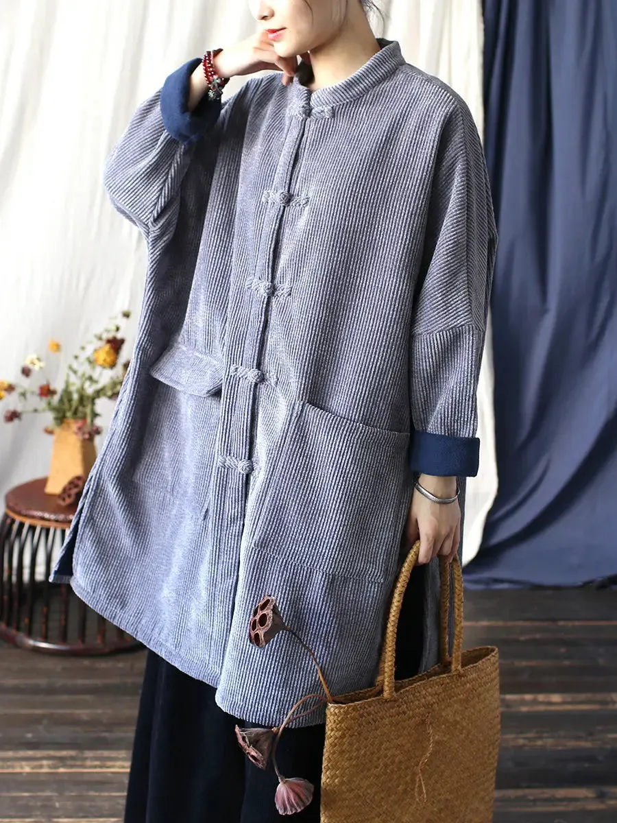 Women Solid Corduroy Long Winter Coat
