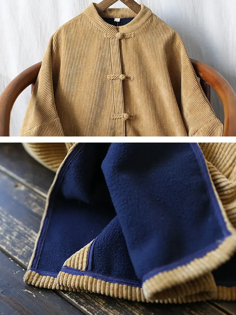 Women Solid Corduroy Long Winter Coat