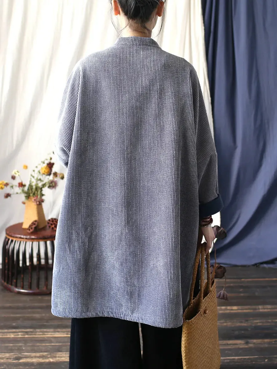Women Solid Corduroy Long Winter Coat