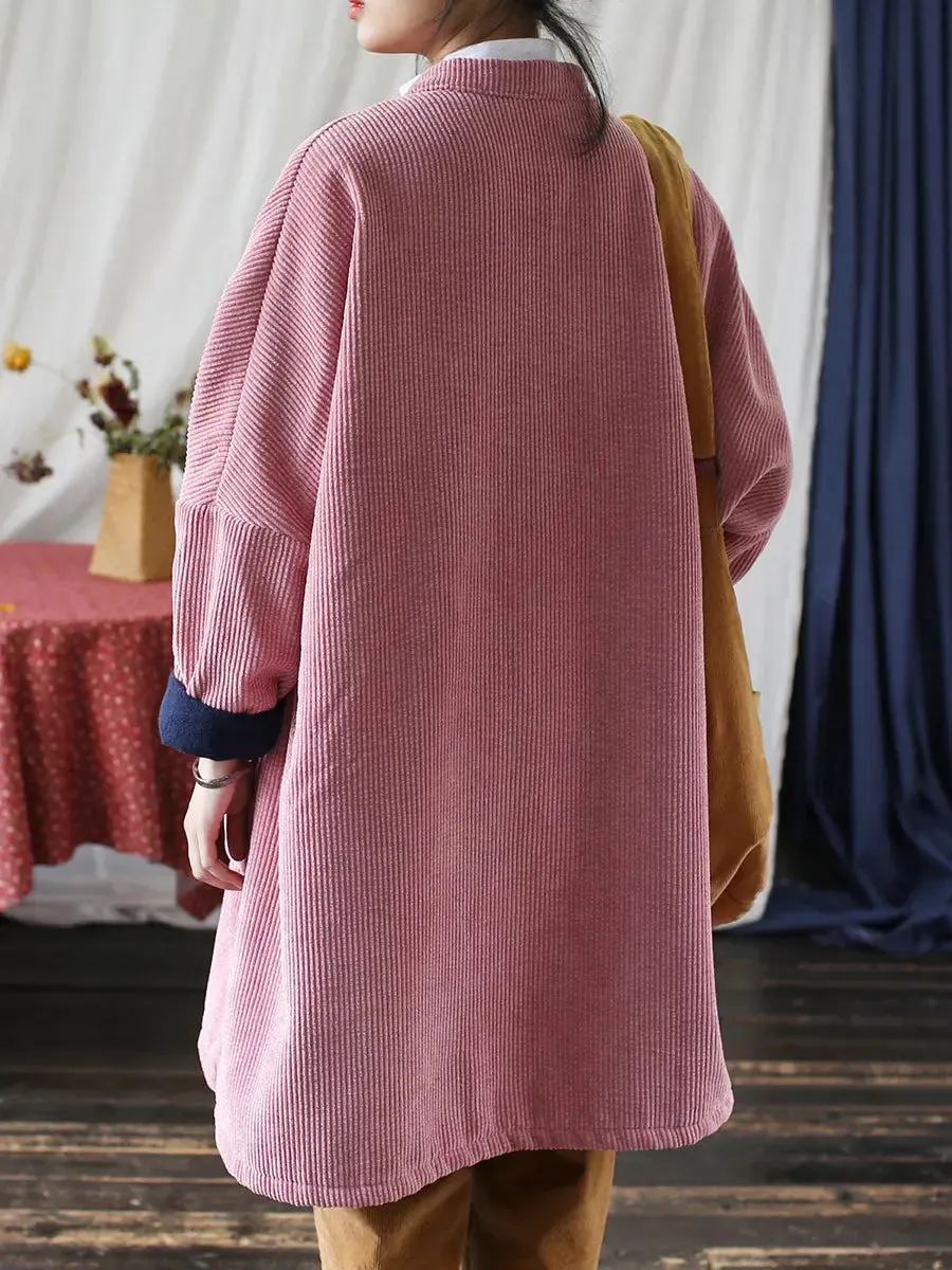 Women Solid Corduroy Long Winter Coat