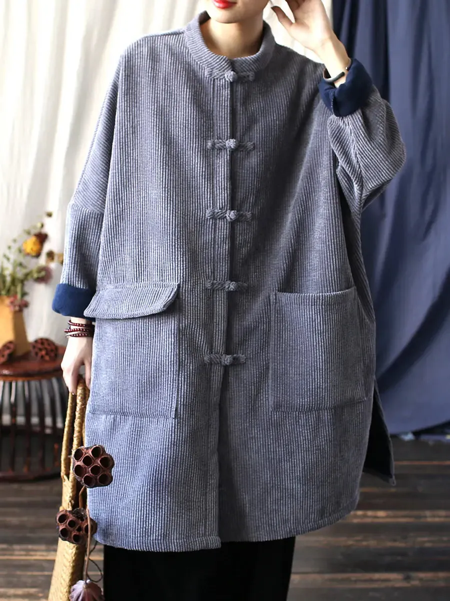 Women Solid Corduroy Long Winter Coat