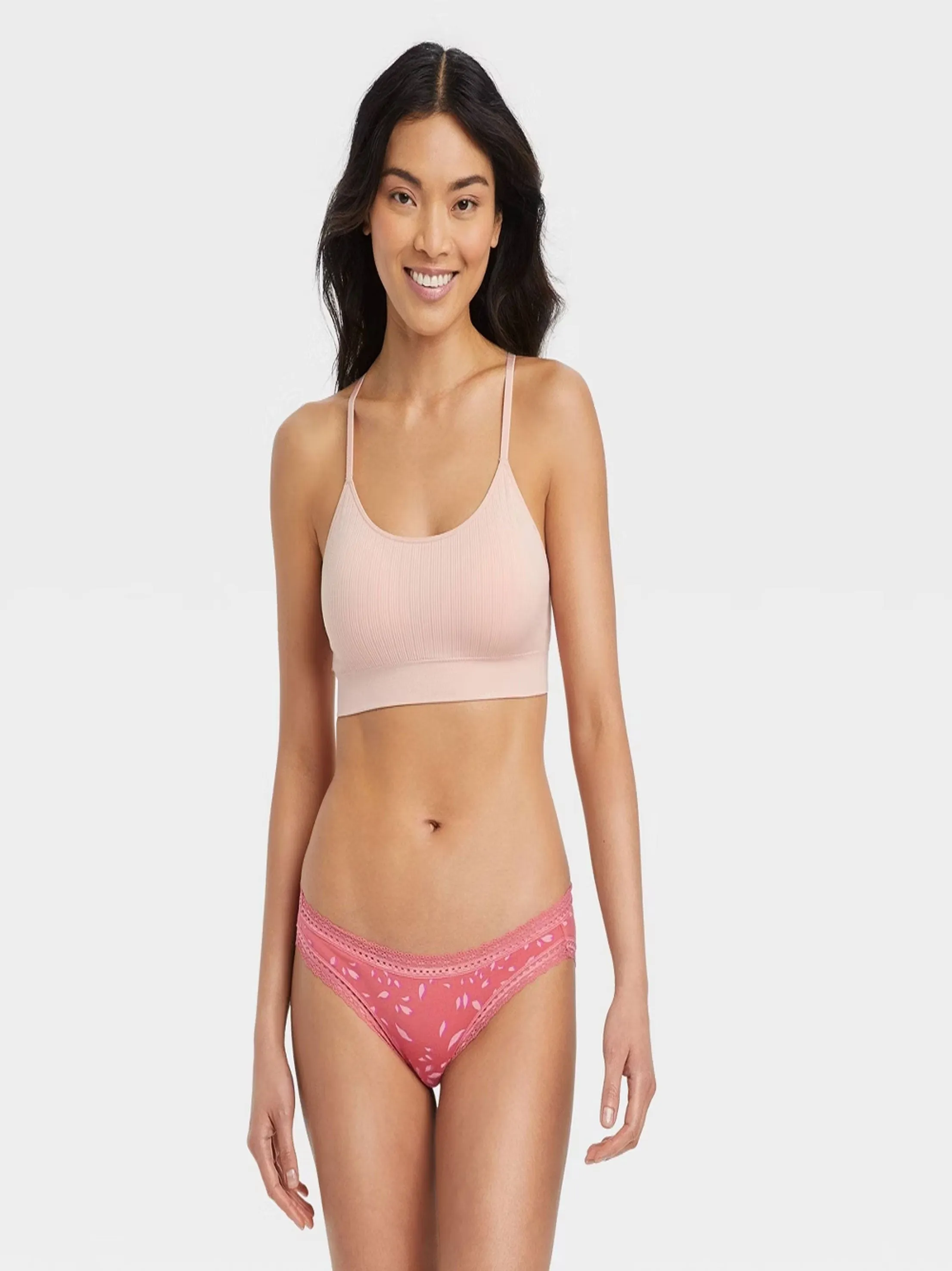 Women's Lace Trim Printed Panties,Rose