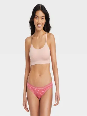 Women's Lace Trim Printed Panties,Rose